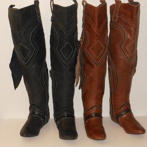 ZIGINY TAN AND BLACK LEATHER KNEE HIGH BOOT LOT SIZE 6.5 MEDIUM
